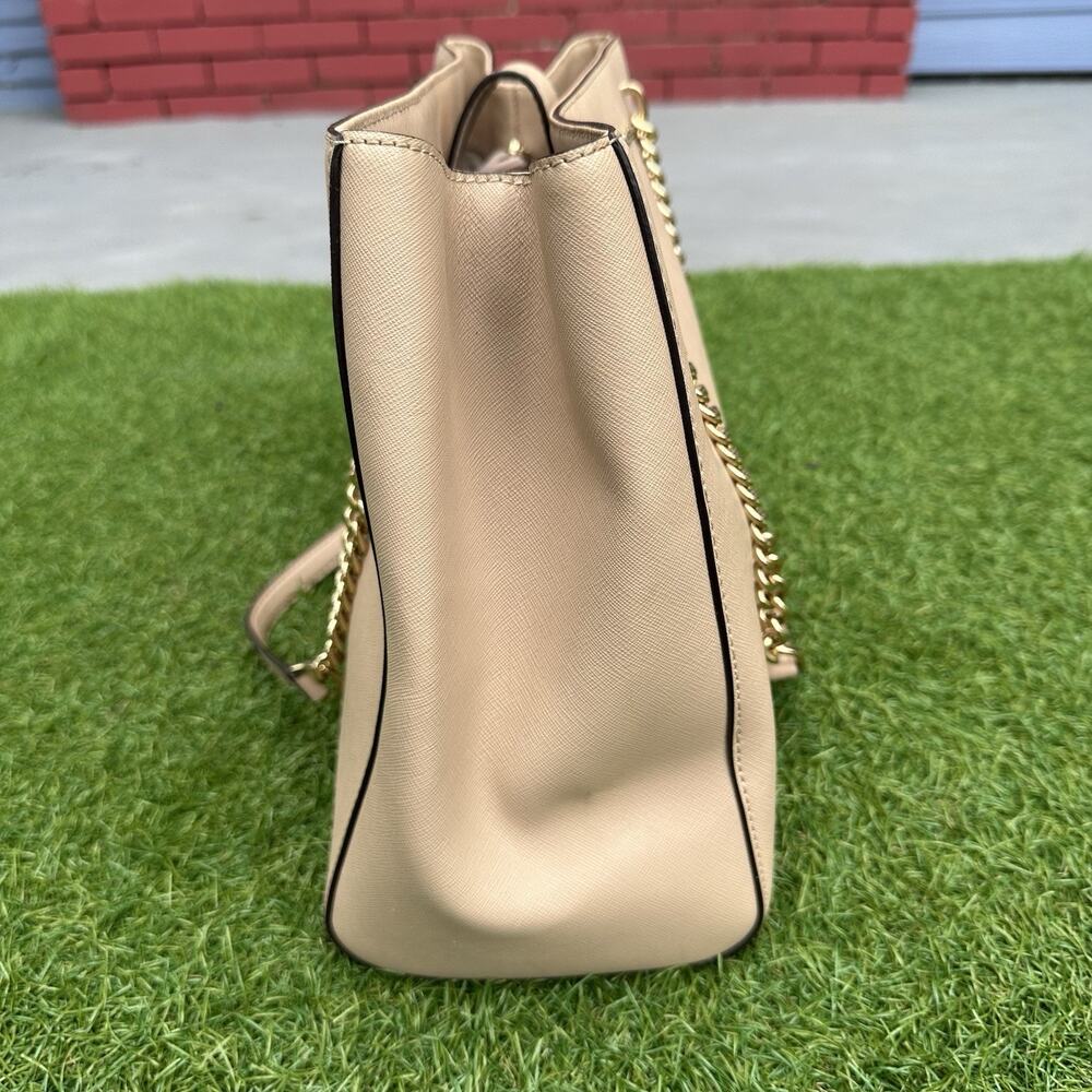 Michael Kors Ellis LG Saffiano Leather Shoulder Tote Satchel Oyster Preppy Glam - Picture 3 of 15